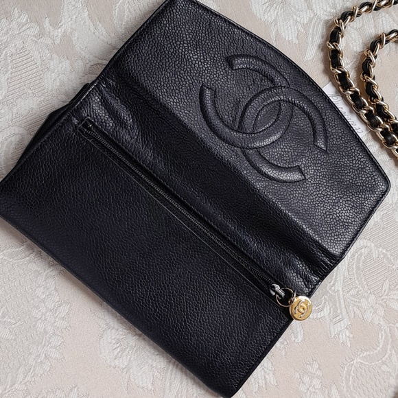 Chanel Vintage Black Caviar Clutch or Crossbody with Gold CC Zipper Tag! - Picture 7 of 12